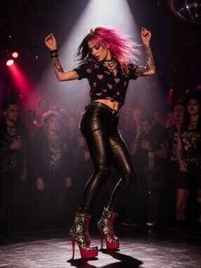 Rat Baby Pink & Black "Too Fast" Skull Platform Stilettoes- Size: 9 Whimsigoth
